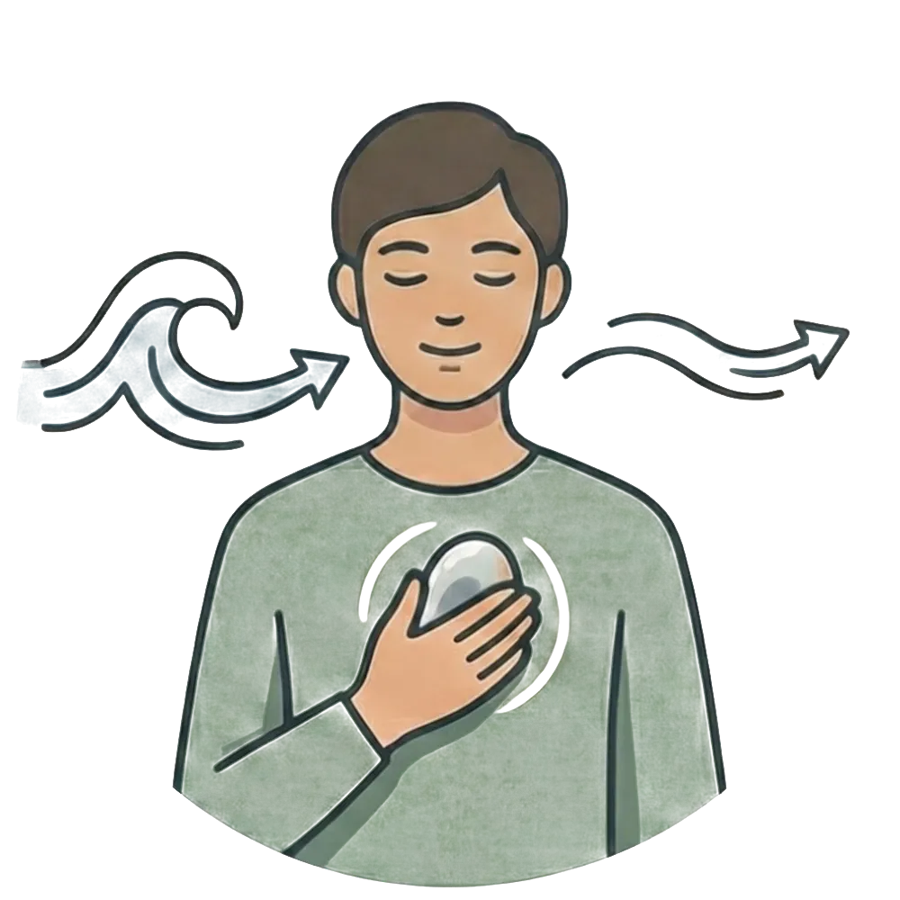 Person meditating holding worry stone to chest